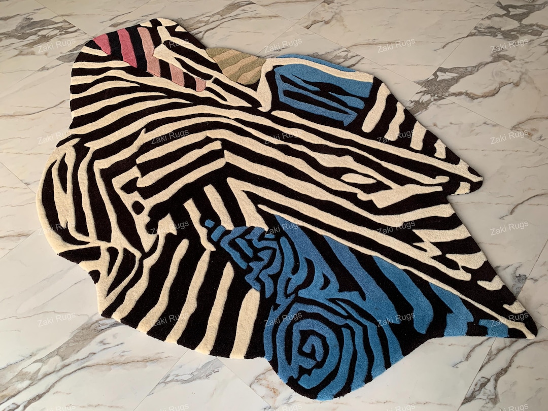 Zebra Pattern Rug,zebra Skin Black, White and Blue for Bedroom Rugs for ...