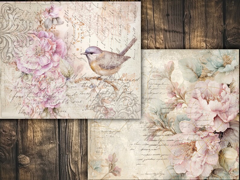 Pink Digital Paper Pack Shabby Chik Junk Journal Scrapbook Kit Collage ...