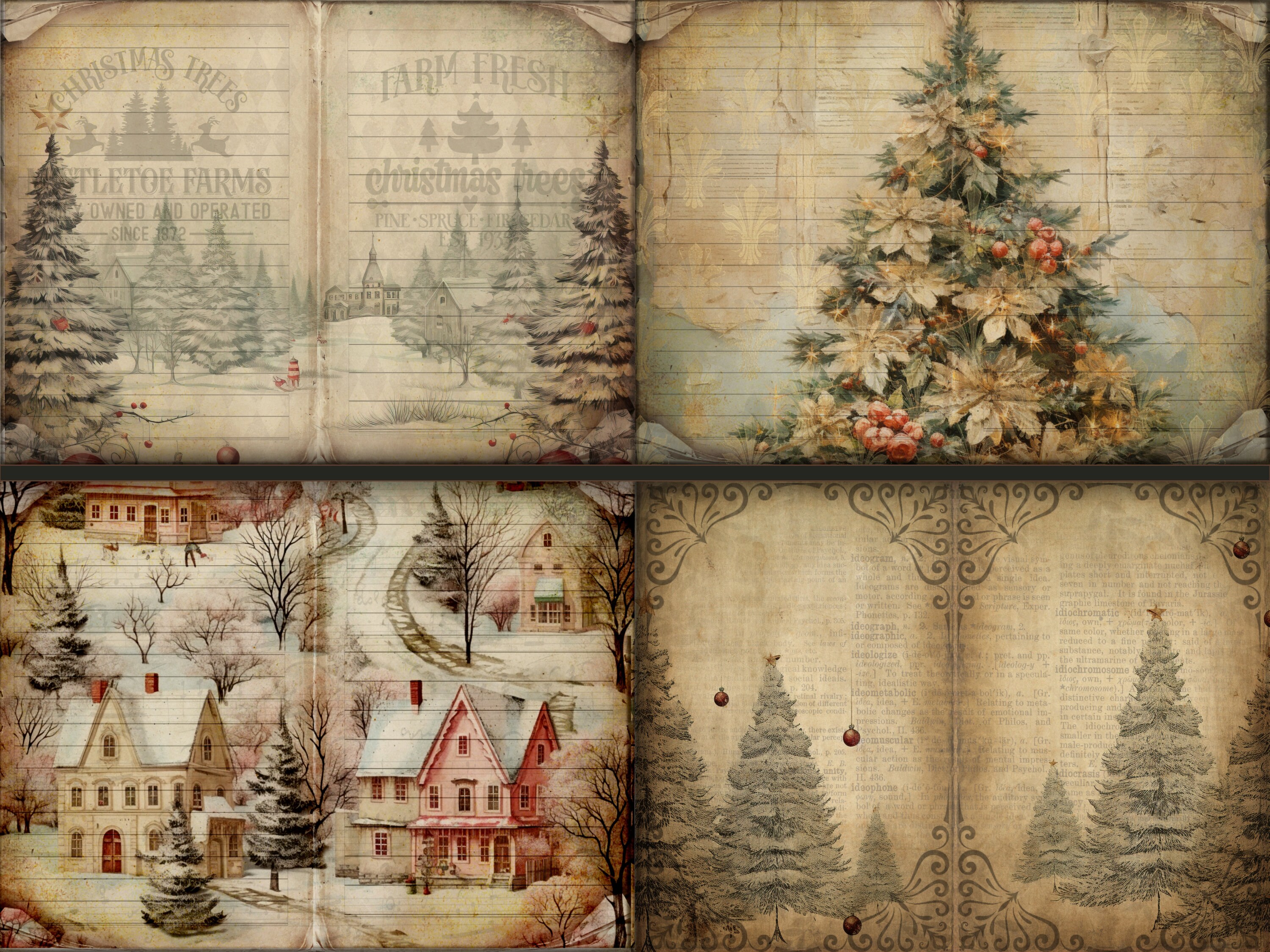 Christmas Junk Journal Pages Digital Scrapbook Paper Kit Collage Sheet ...
