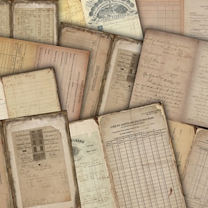 Ledgers Junk Journal Pages Digital Download Scrapbook Paper Kit Collage