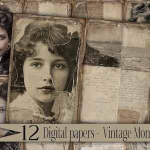 ongewenste dagboekpagina Vintage ambachtelijk papierpakket Digitale download Mixed Media Supply junkjournal-kit Plakboek Ephemera collageprint DIY-dame