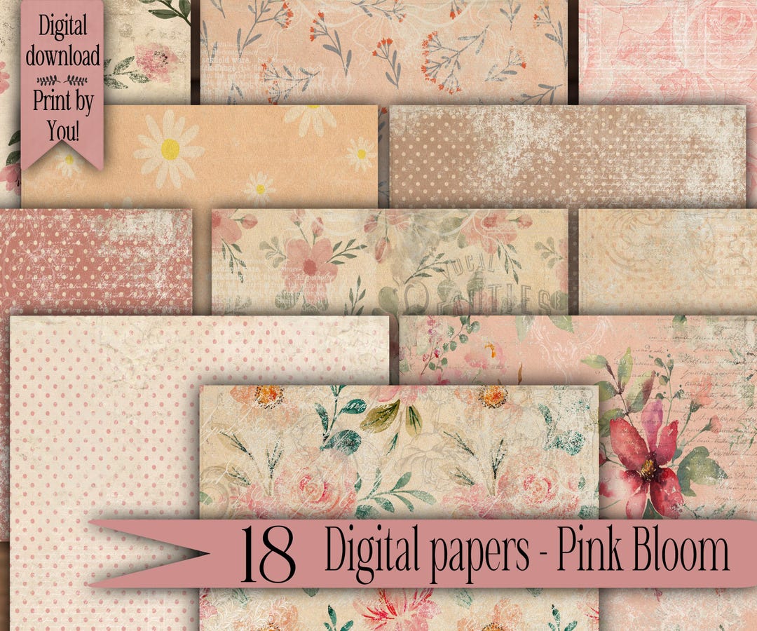 Digital Paper Pack Shabby Chik Junk Journal Scrapbook Kit Collage Sheet ...