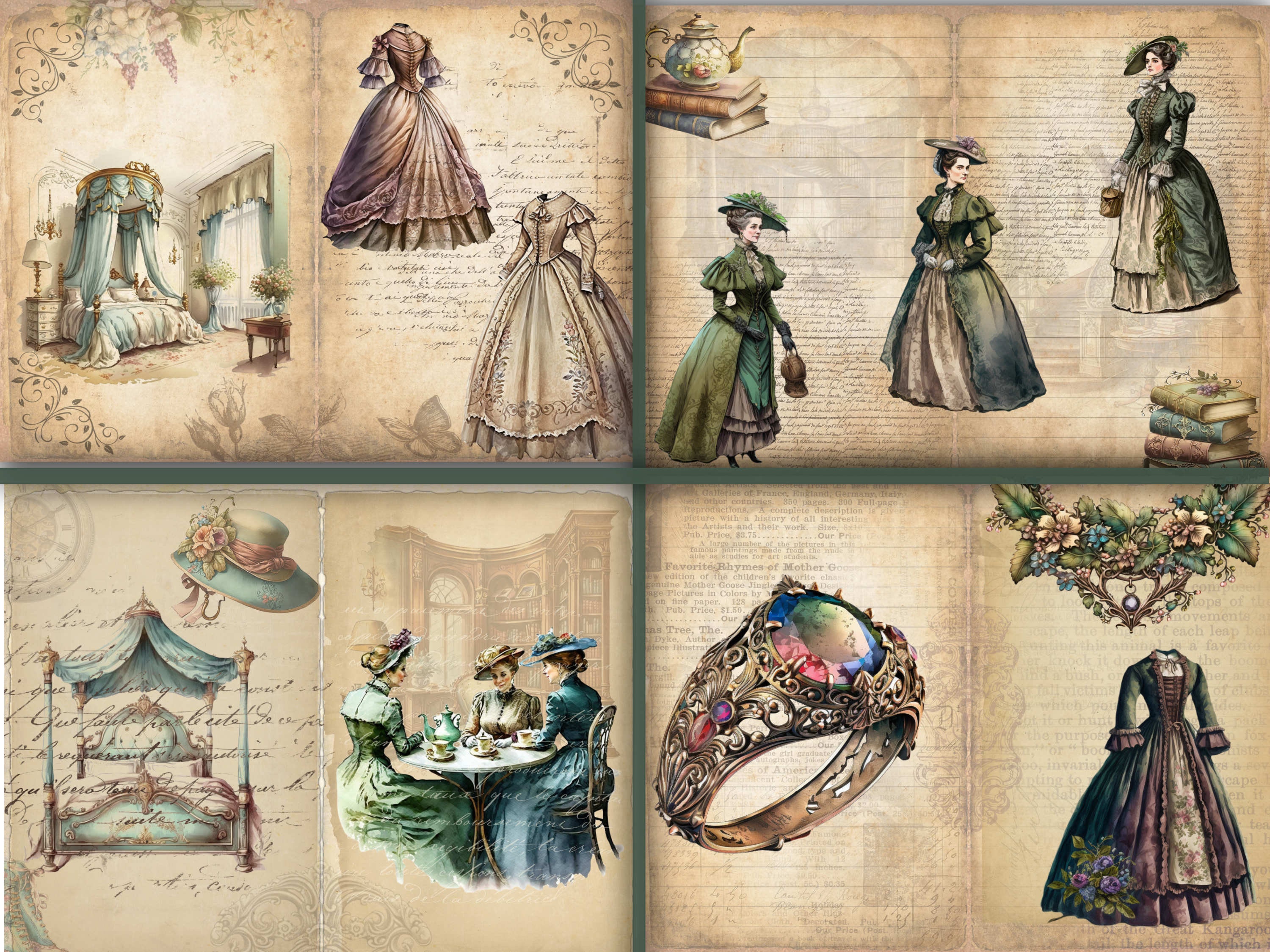 Junk Journal Page Vintage Victorian Lady Scrapbook Digital Paper Junk ...