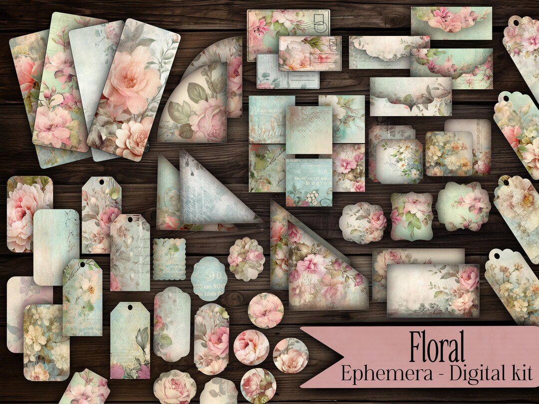 Vintage Floral Ephemera Kit Junk Journal Kit Printable Ephemera Pack ...