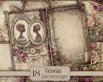 Victorian Junk Journal Pages, Vintage Rose Printable Paper Kit, Antique Lady Ephemera, Elegant Shabby Chic Scrapbook Backgrounds