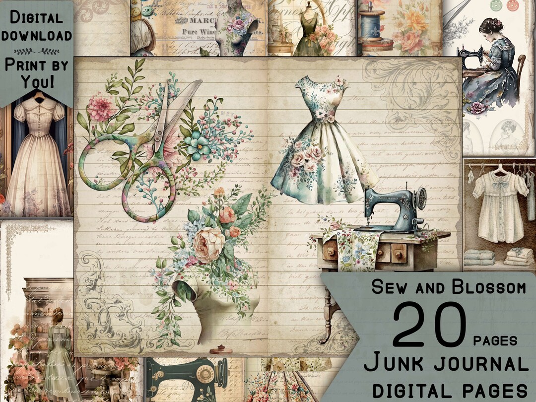 Junk Journal Page Vintage Sew Scrapbook Digital Paper Junk Journaling ...