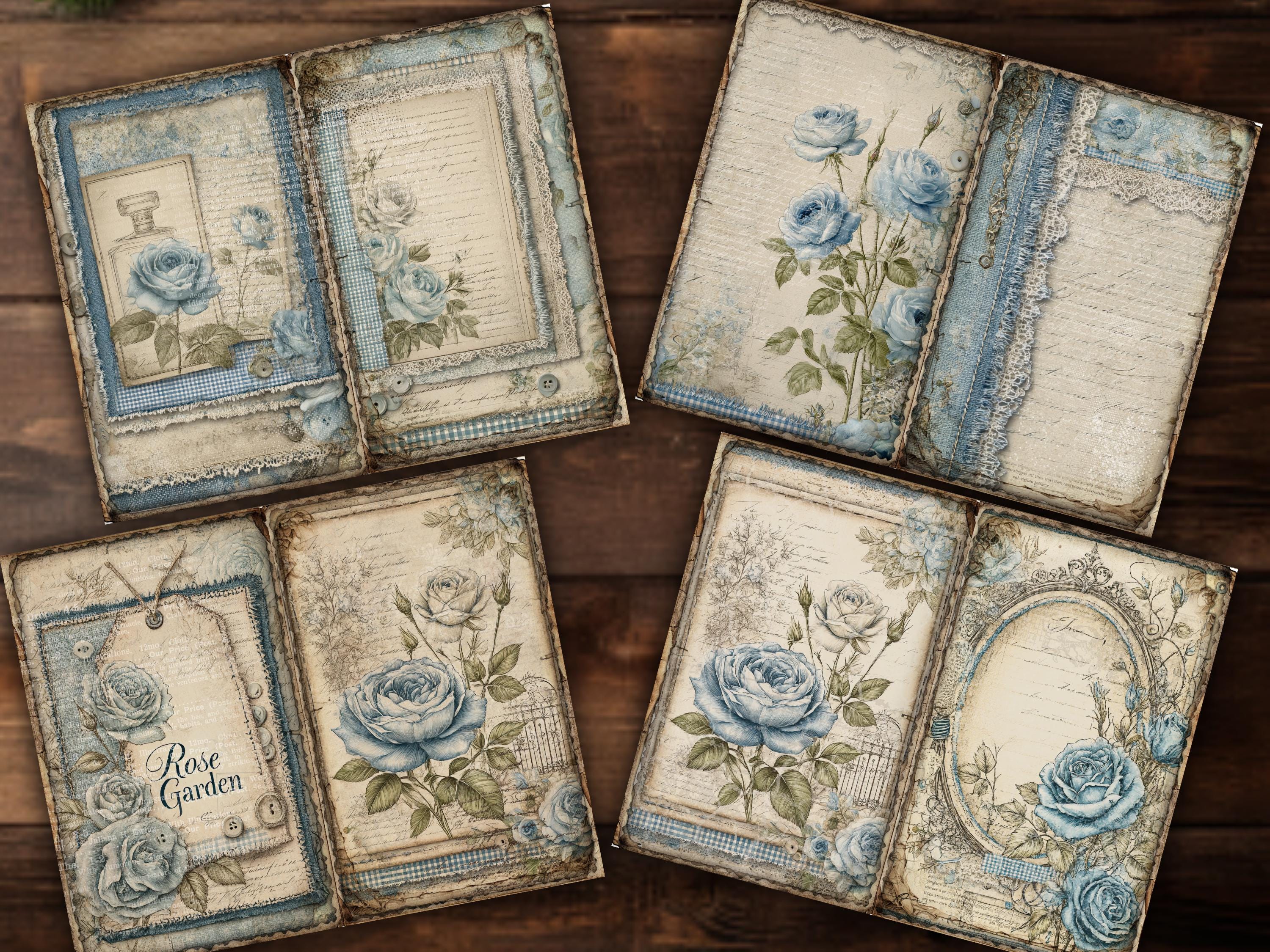 Blue Rose Junk Journal Pages Printable Set Vintage Floral Paper Pack ...