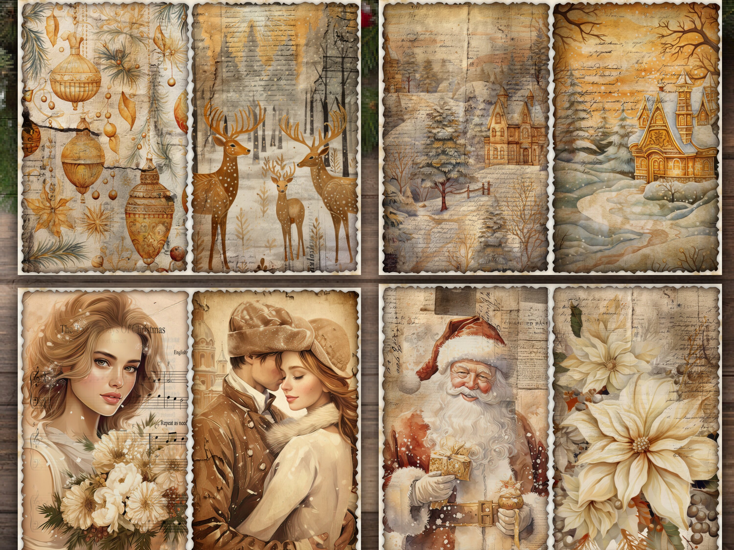 Christmas Junk Journal Pages Digital Scrapbook Paper Kit Collage Sheet ...