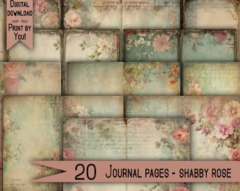 pink Junk Journal Pages Digital download Scrapbook Paper Kit Collage Sheet Vintage Ephemera flowers shabby chic Printable rose Journaling