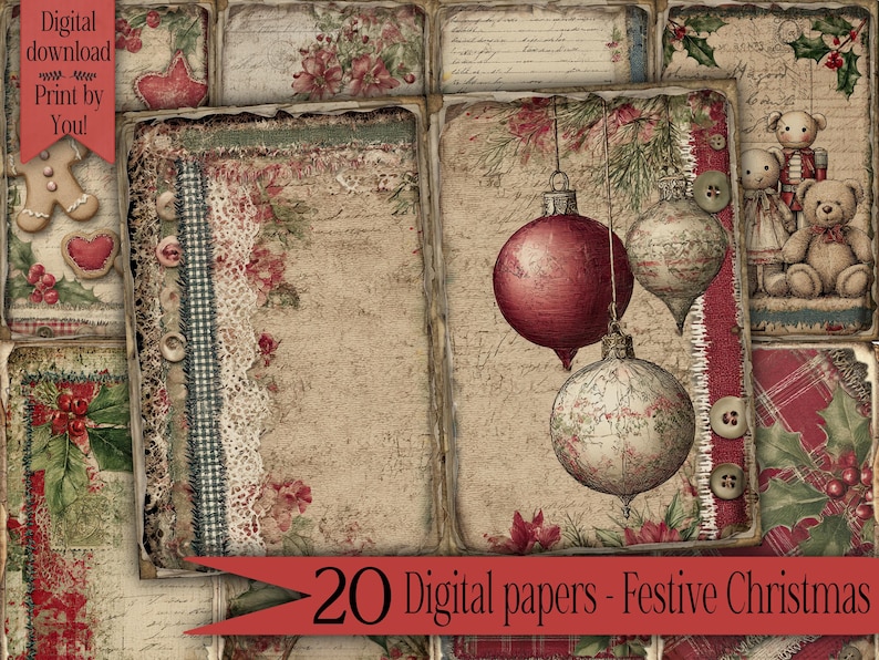 Christmas Junk Journal Page Vintage Craft Paper Pack Digital Download ...