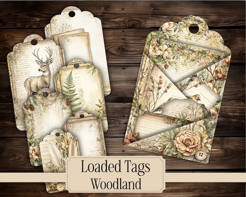 Loaded Tag Insert Woodland Loaded Tags Kit Digital Printable Vintage Junkjournal ...