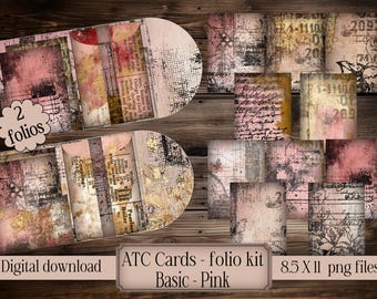ATC cards printable Digital Scrapbooking Kit Mixed Media Folio Template Vintage Style Beginner Craft Kit DIY Paper Pink Printable Journal