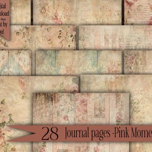 Digital paper pack Shabby Chic junk journal Scrapbook Kit Collage Sheet Vintage Ephemera background Printable Floral pink Rose Stationery