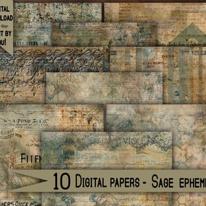 Vintage Handwerk Papier Pack Digitaler Download Mischtechnik-Versorgung junk Journal Kit Scrapbooking Ephemera Collage Salbei DIY Kunst Karte, die Geschenk macht