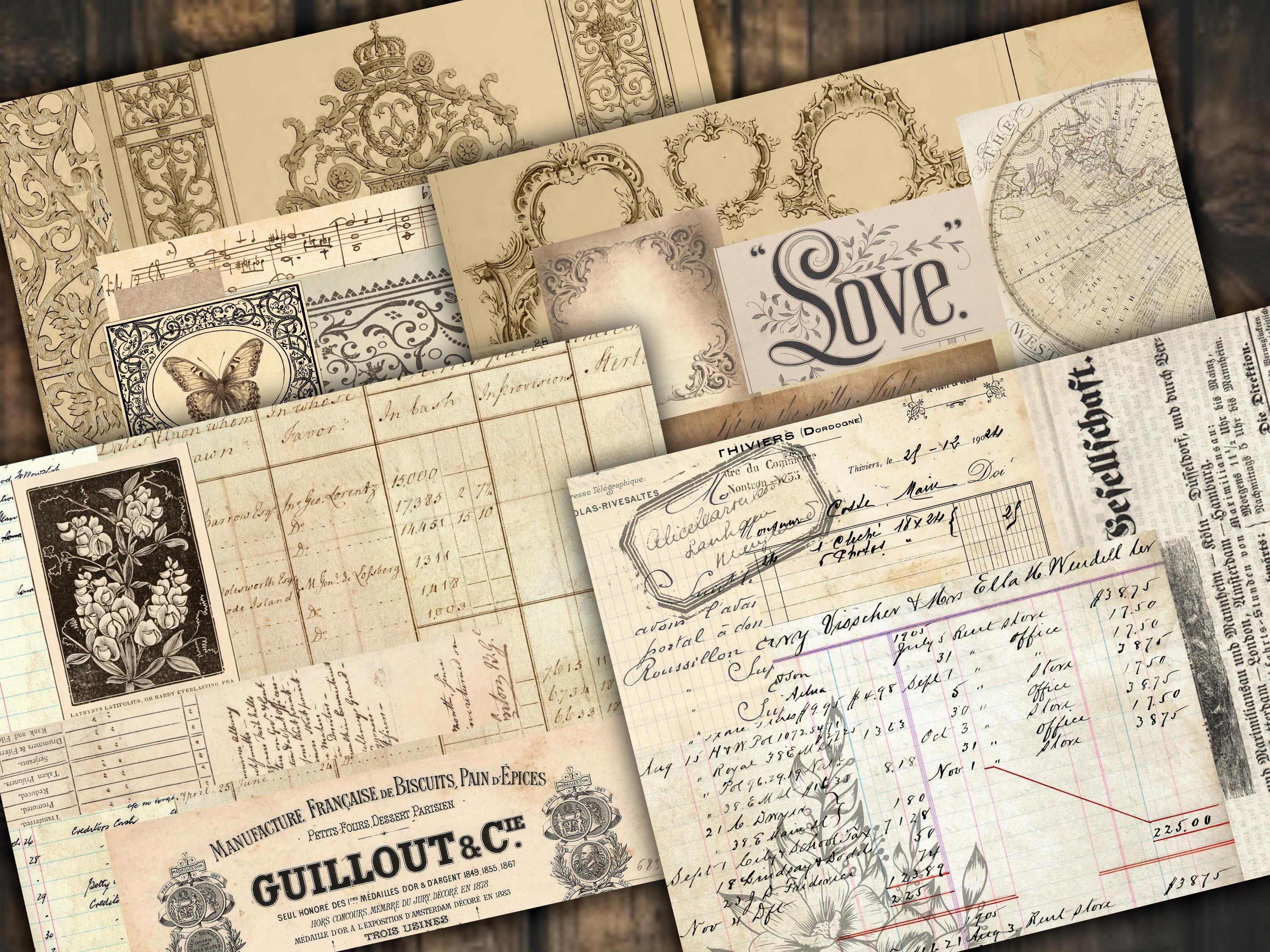 Vintage Craft Paper Pack Ephemera Digital Download Mixed Media Supply ...