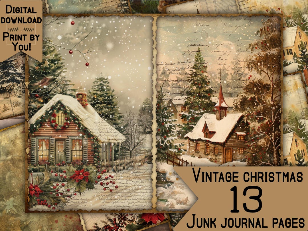 Christmas Junk Journal Pages Digital Scrapbook Paper Kit Collage Sheet ...