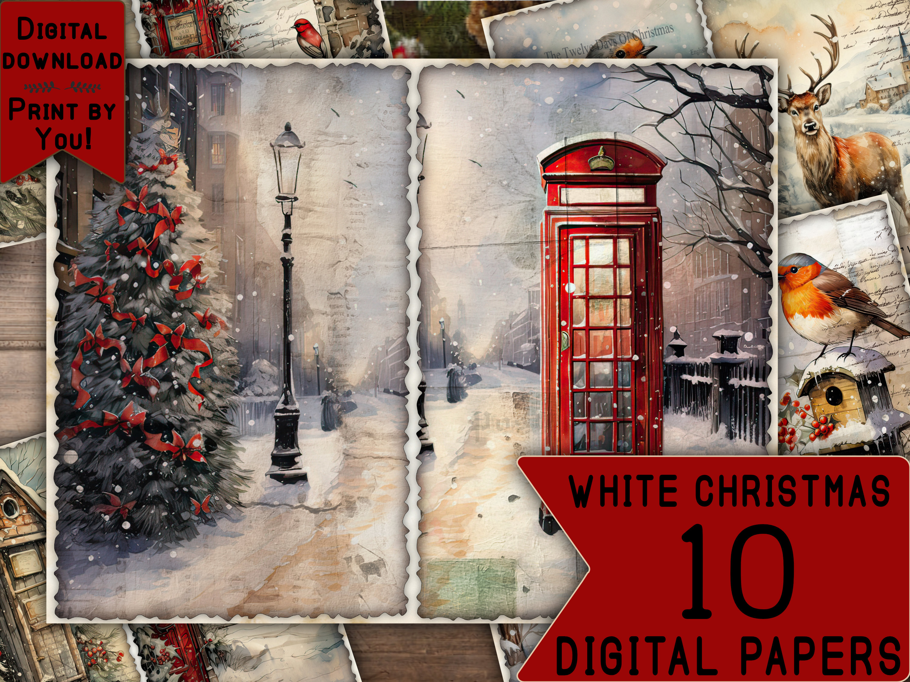 Christmas Junk Journal Pages Digital Scrapbook Paper Kit Collage Sheet ...
