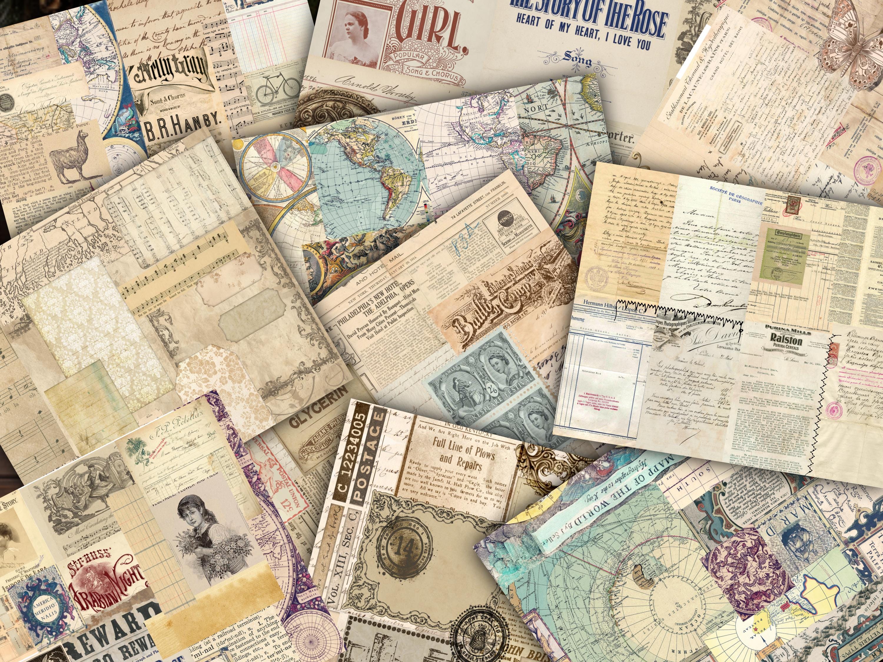 Vintage Craft Paper Pack Ephemera Digital Download Mixed Media Supply ...