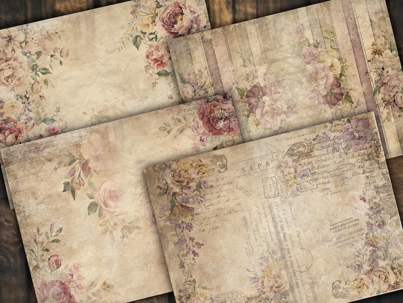 Digital Paper Pack Shabby Chic Junk Journal Scrapbook Kit Collage Sheet ...