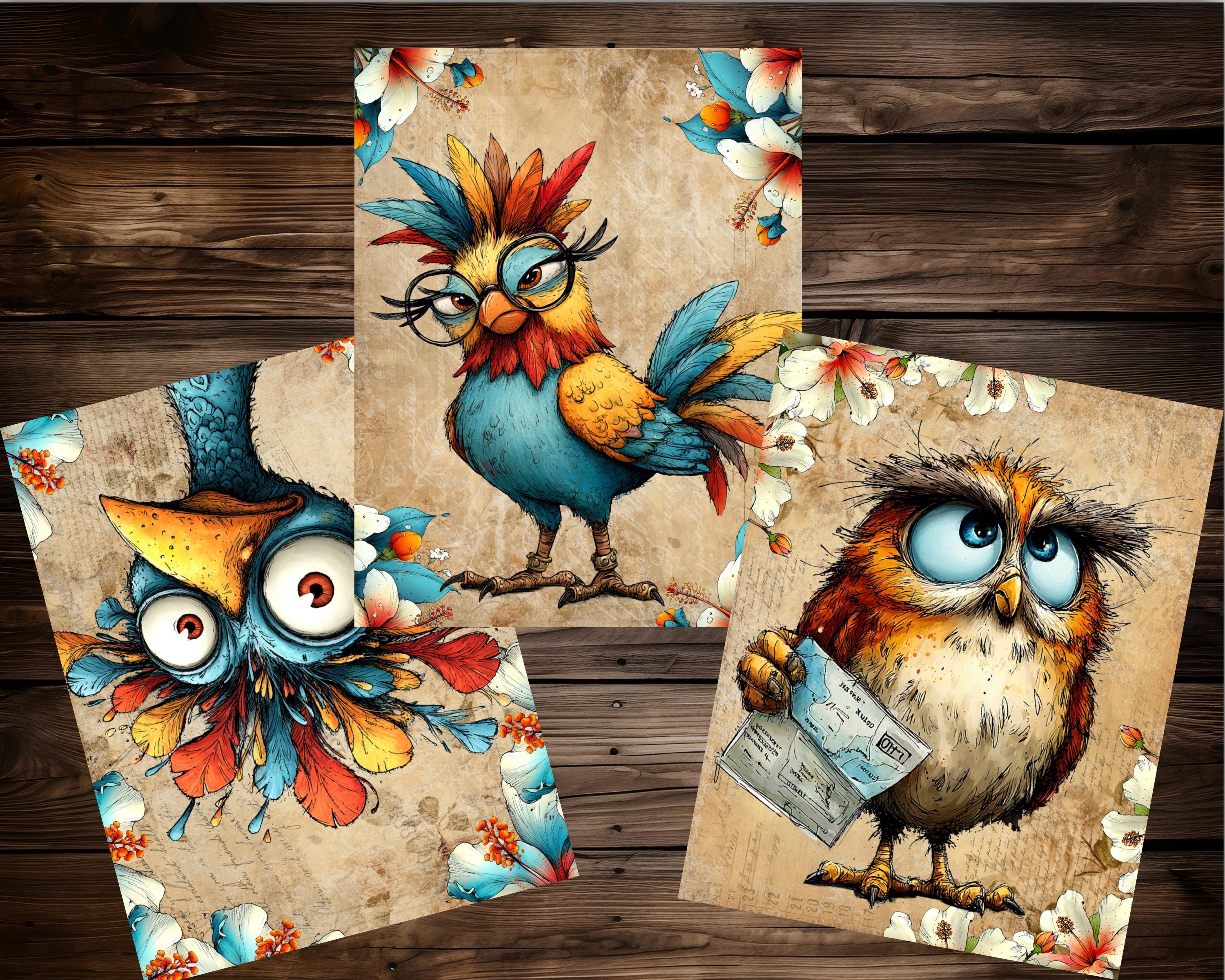 Funny Birds Digital Paper Pack | Printable Scrapbook Paper | Bird ...