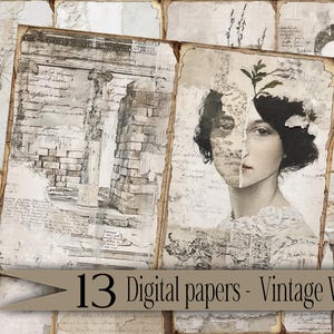 ongewenste dagboekpagina Vintage ambachtelijk papierpakket Digitale download Mixed Media Supply junkjournal kit Scrapbook Ephemera collage print DIY bloemen