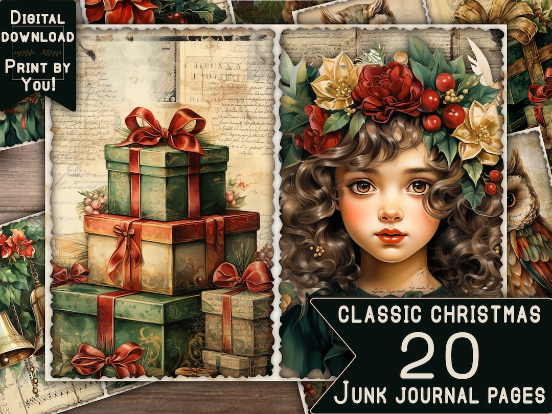 Christmas Junk Journal Pages Digital Scrapbook Paper Kit Collage Sheet ...