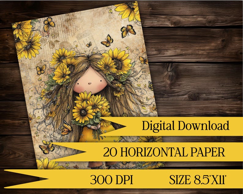 Sunflower Digital Paper Pack Vintage Sunflower Scrapbook Paper Floral ...