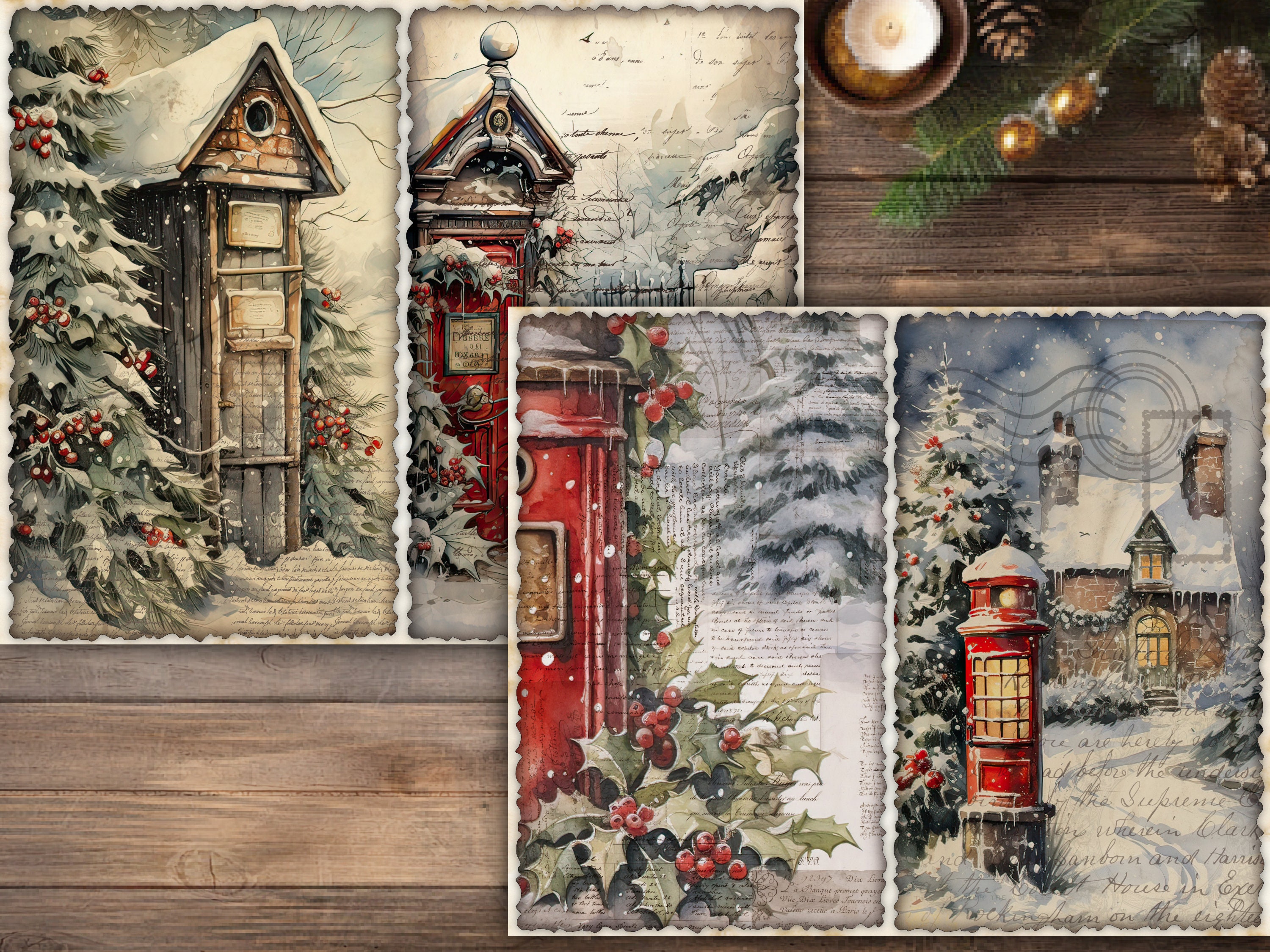 Christmas Junk Journal Pages Digital Scrapbook Paper Kit Collage Sheet ...