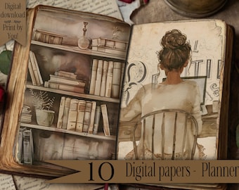 Página de diário de sucata Pacote de papel artesanal vintage Download digital Suprimentos de mídia mista Kit de diário de sucata Colagem de itens efêmeros para scrapbook Planejador faça você mesmo