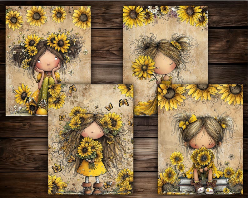 Sunflower Digital Paper Pack Vintage Sunflower Scrapbook Paper Floral ...