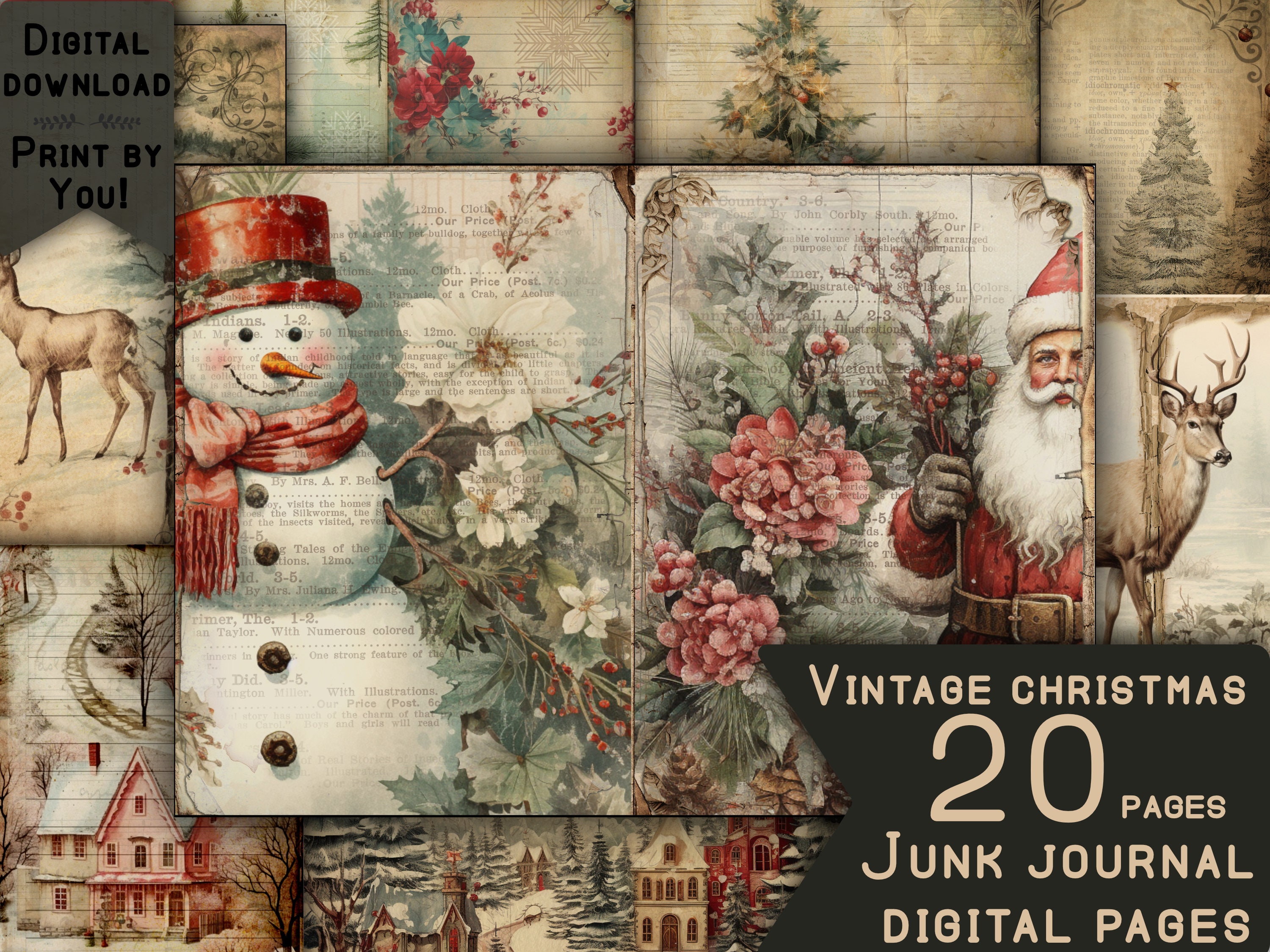 Christmas Junk Journal Pages Digital Scrapbook Paper Kit Collage Sheet ...