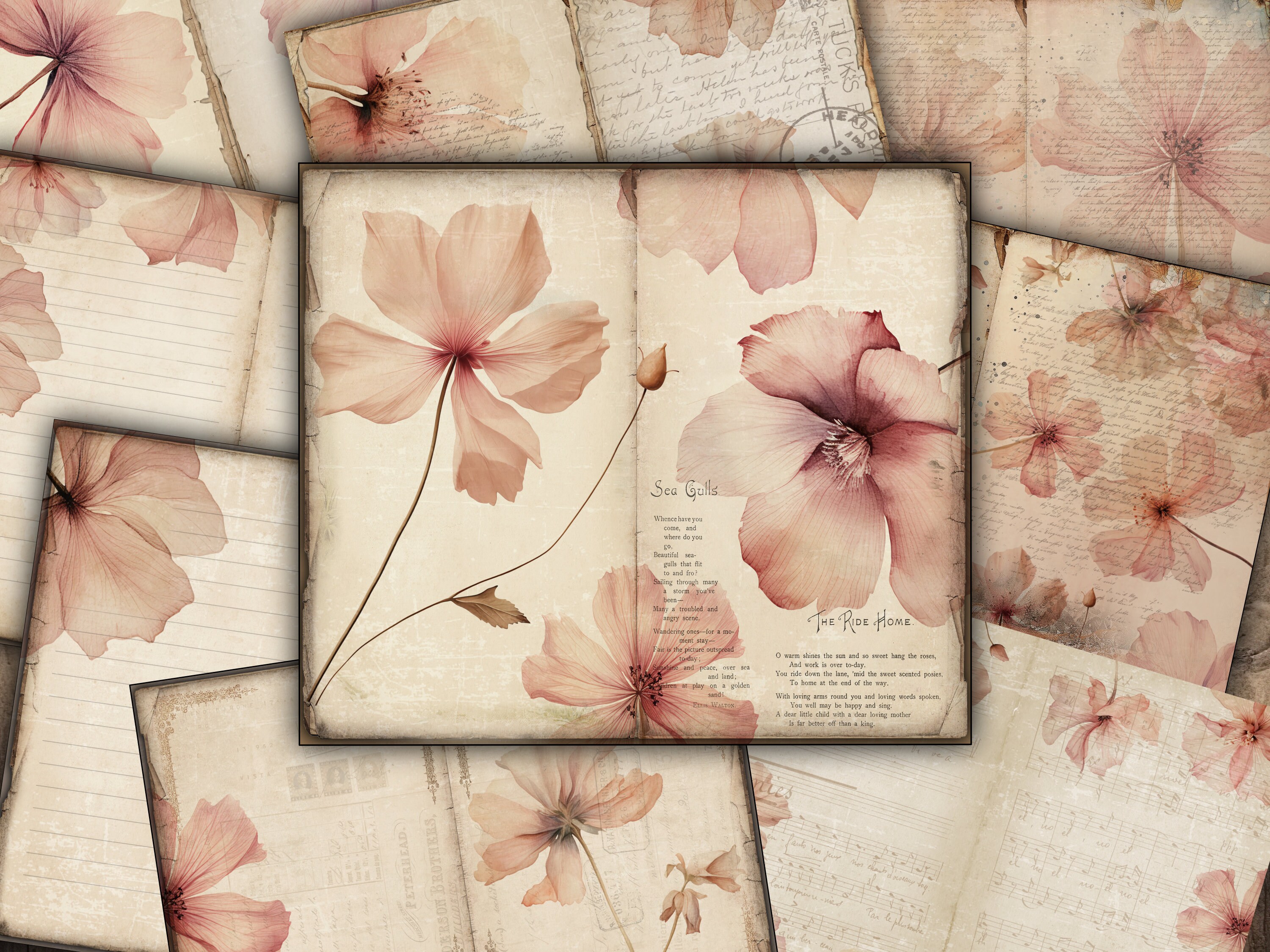 PINK Junk Journal Pages Digital Download Scrapbook Paper Kit Collage ...