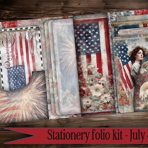 4. Juli Schreibwaren Folio Kit Printable Vintage Americana Junk Journal Ephemera Papier Postkarte Set Scrapbooking Download