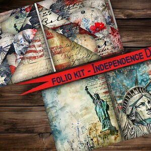 vintage folio kit junk journal digital printable vintage junkjournal paper digital gift ephemera Independence Day Folio kit pocket scrapbook