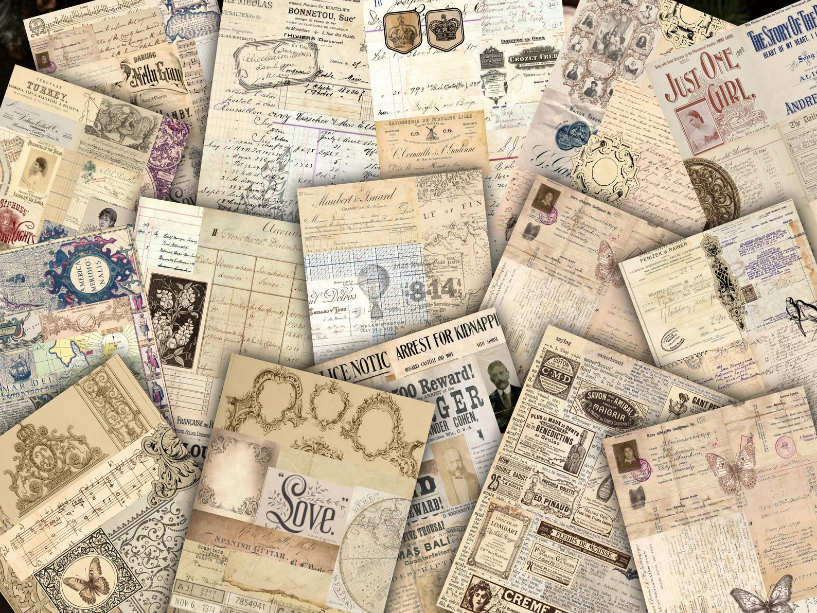 vintage-craft-paper-pack-ephemera-digital-download-mixed-media-supply