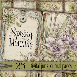 Spring Junk Journal Kit Printable Vintage Floral Ephemera Paper Pack Digital Scrapbooking Stationery Botanical Pages Download Ephemera craft