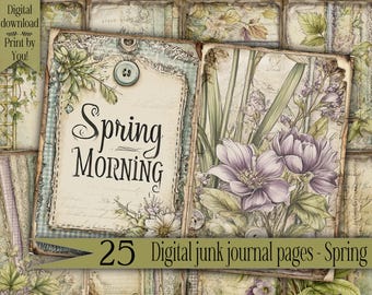 Spring Junk Journal Kit Printable Vintage Floral Ephemera Paper Pack Digital Scrapbooking Stationery Botanical Pages Download Ephemera craft