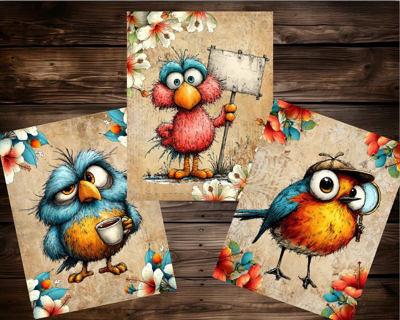 Funny Birds Digital Paper Pack | Printable Scrapbook Paper | Bird ...