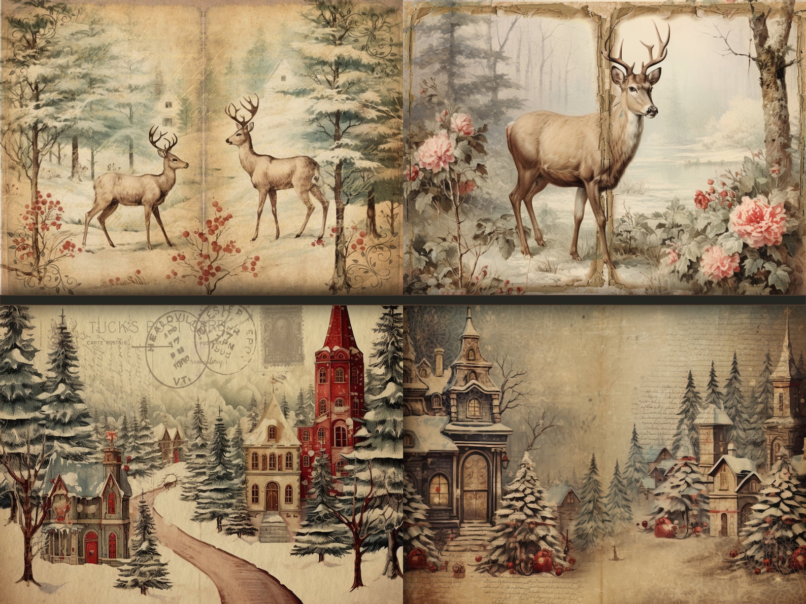 Christmas Junk Journal Pages Digital Scrapbook Paper Kit Collage Sheet ...