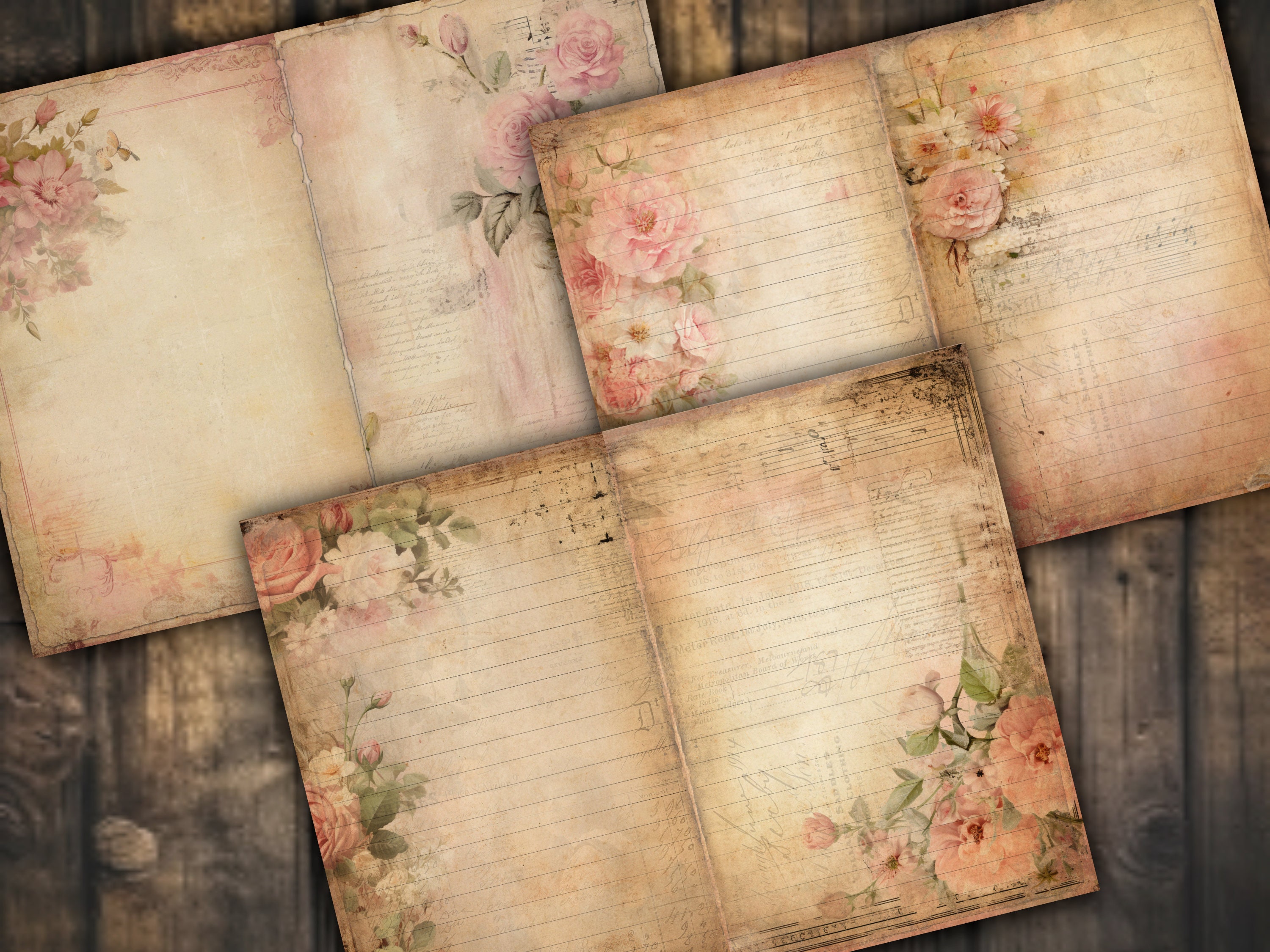 Pink Junk Journal Pages Digital Download Scrapbook Paper Kit Collage ...
