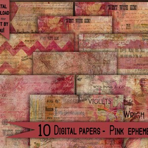 Vintage ambachtelijke papier pack digitale download mixed media aanbod junk journal kit scrapbooking ephemera collage roze DIY kunst kaarten maken cadeau