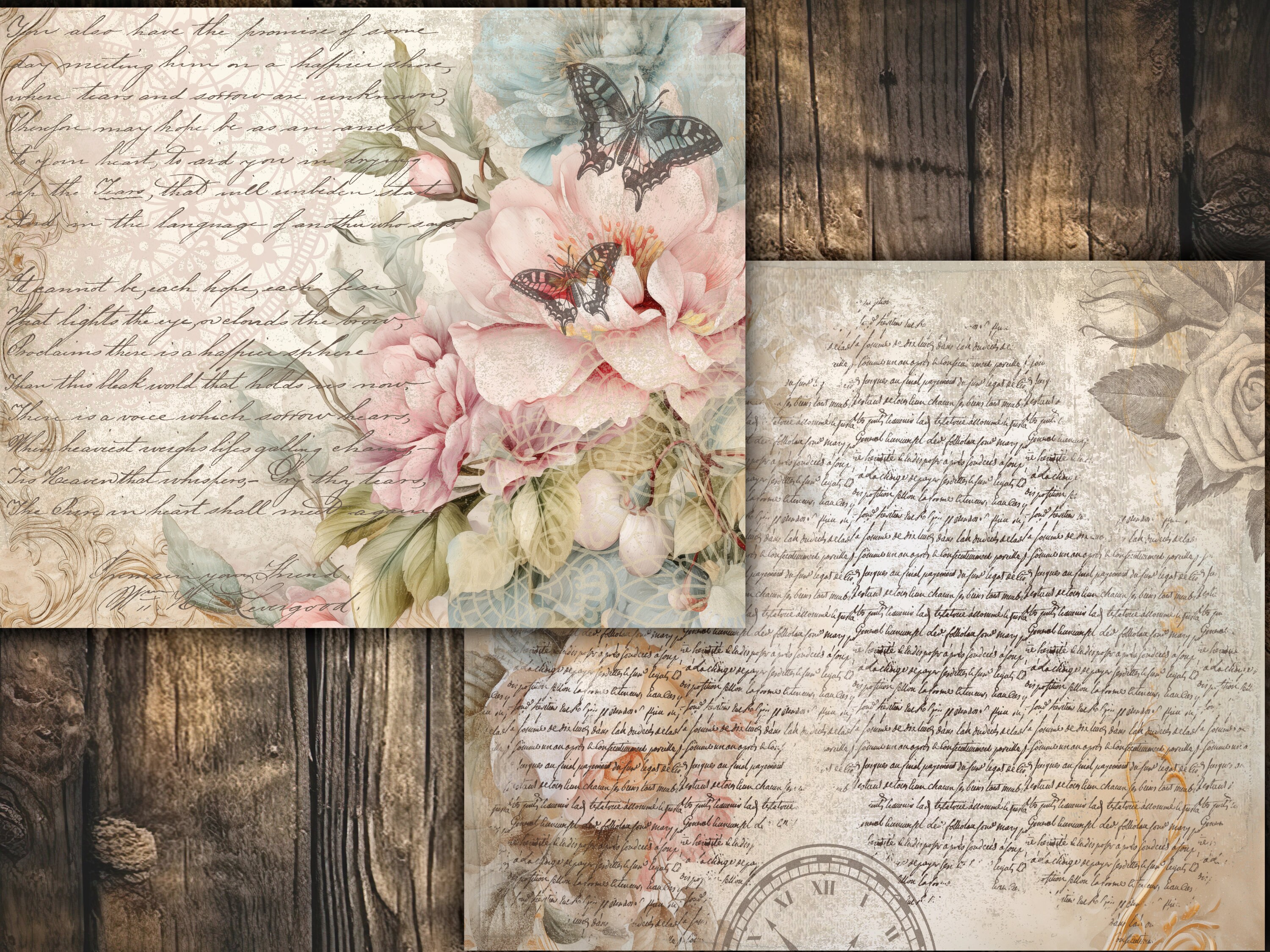 Pink Digital Paper Pack Shabby Chik Junk Journal Scrapbook Kit Collage ...