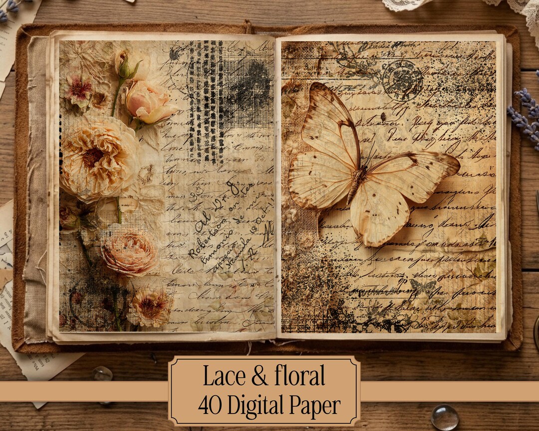 Lace Floral Digital Paper Pack Antique Shabby Chic Junk Journal Pages ...