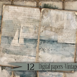 ongewenste dagboekpagina Vintage ambachtelijk papierpakket Digitale download Mixed Media Supply junkjournal kit Scrapbook Ephemera collage print DIY zee