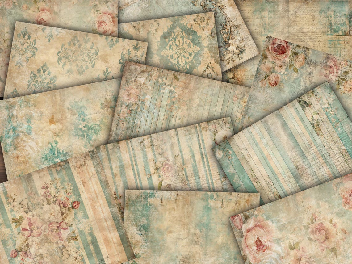 Digital Paper Pack Shabby Chic Junk Journal Scrapbook Kit Collage Sheet ...