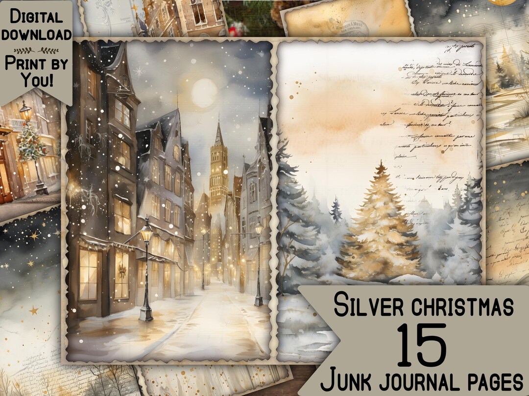 Christmas Junk Journal Pages Digital Scrapbook Paper Kit Collage Sheet ...