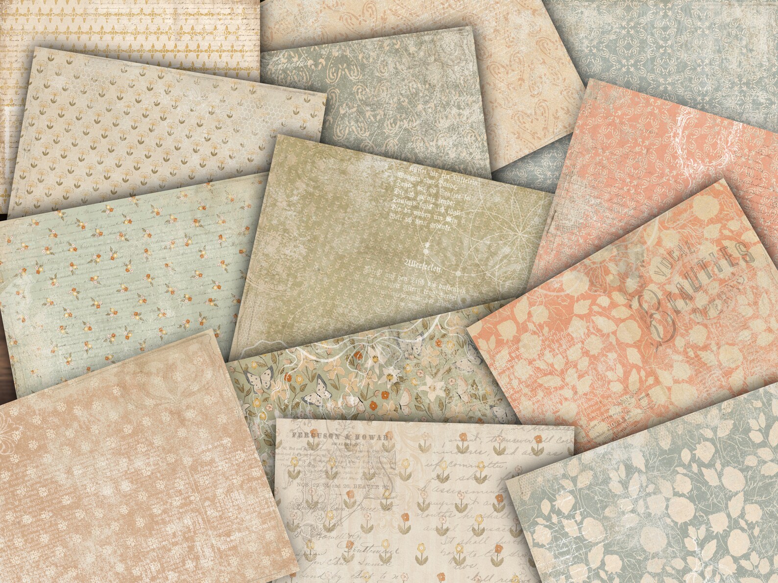 Digital Paper Pack Shabby Chik Junk Journal Scrapbook Kit Collage Sheet ...