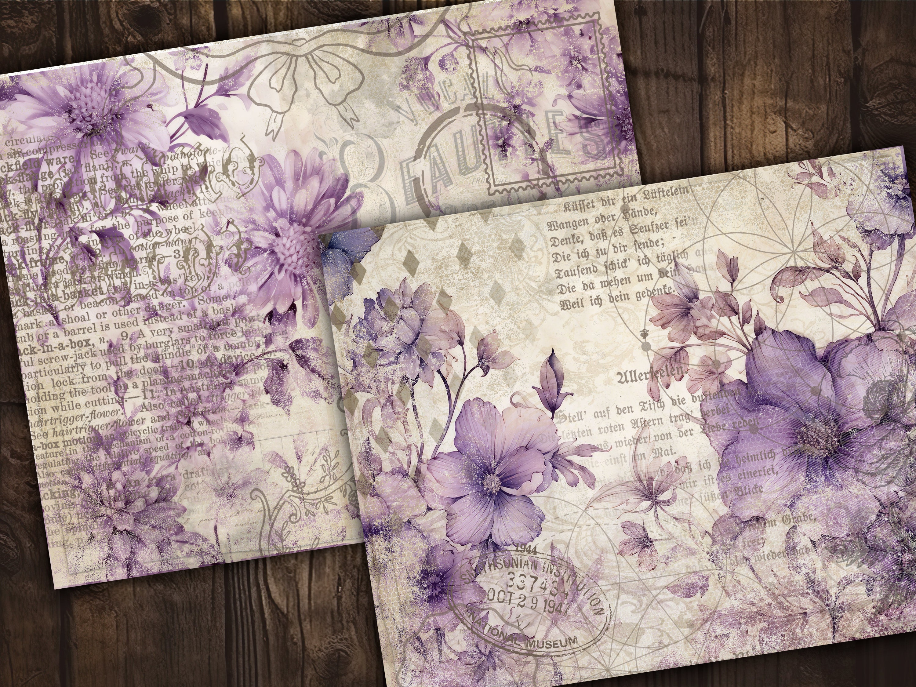 Purple Digital Paper Pack Shabby Chik Junk Journal Scrapbook Kit ...