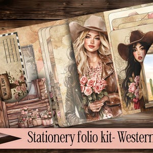 Stationery  card Valentine&#39;s Day folio digital printable vintage junkjournal paper digital gift junk journal Folio pocket scrapbook western