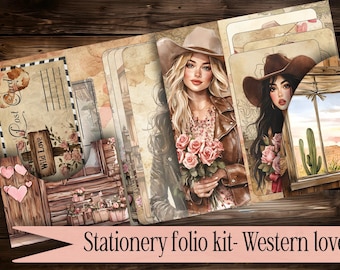 Stationery  card Valentine's Day folio digital printable vintage junkjournal paper digital gift junk journal Folio pocket scrapbook western